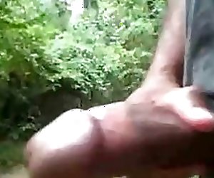 caught jacking off in a forrest by busty lady and she likes